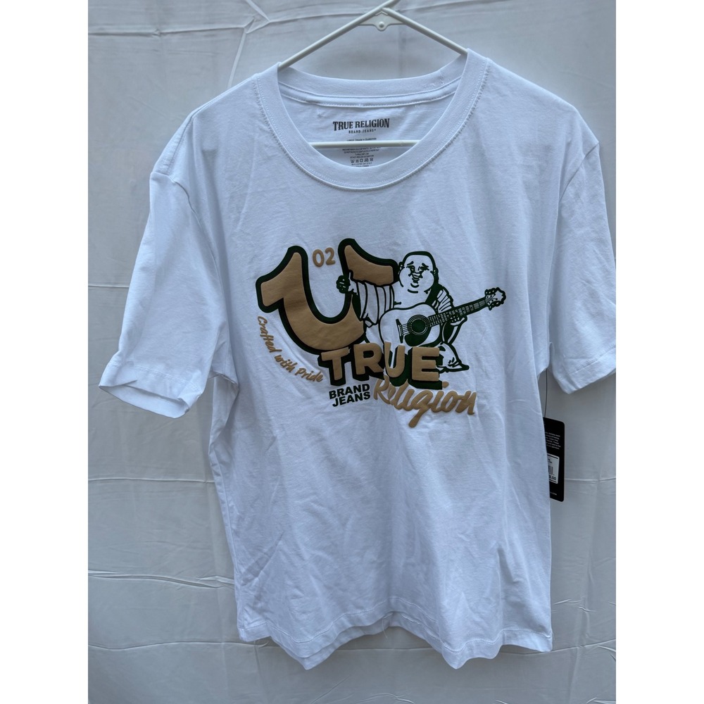 True Religion Mens Big HS Buddha SS Tee Optic White Graphic T-Shirt 700654 L